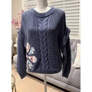 MSRP $145 Upcycled Wish The Label Blue Sweater with flower applique' Size M